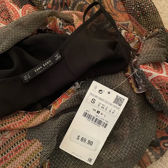 NWT Oriental Paisley Print Chiffon Midi Long Sleeve Dress. Size Small. - Picture 13 of 15